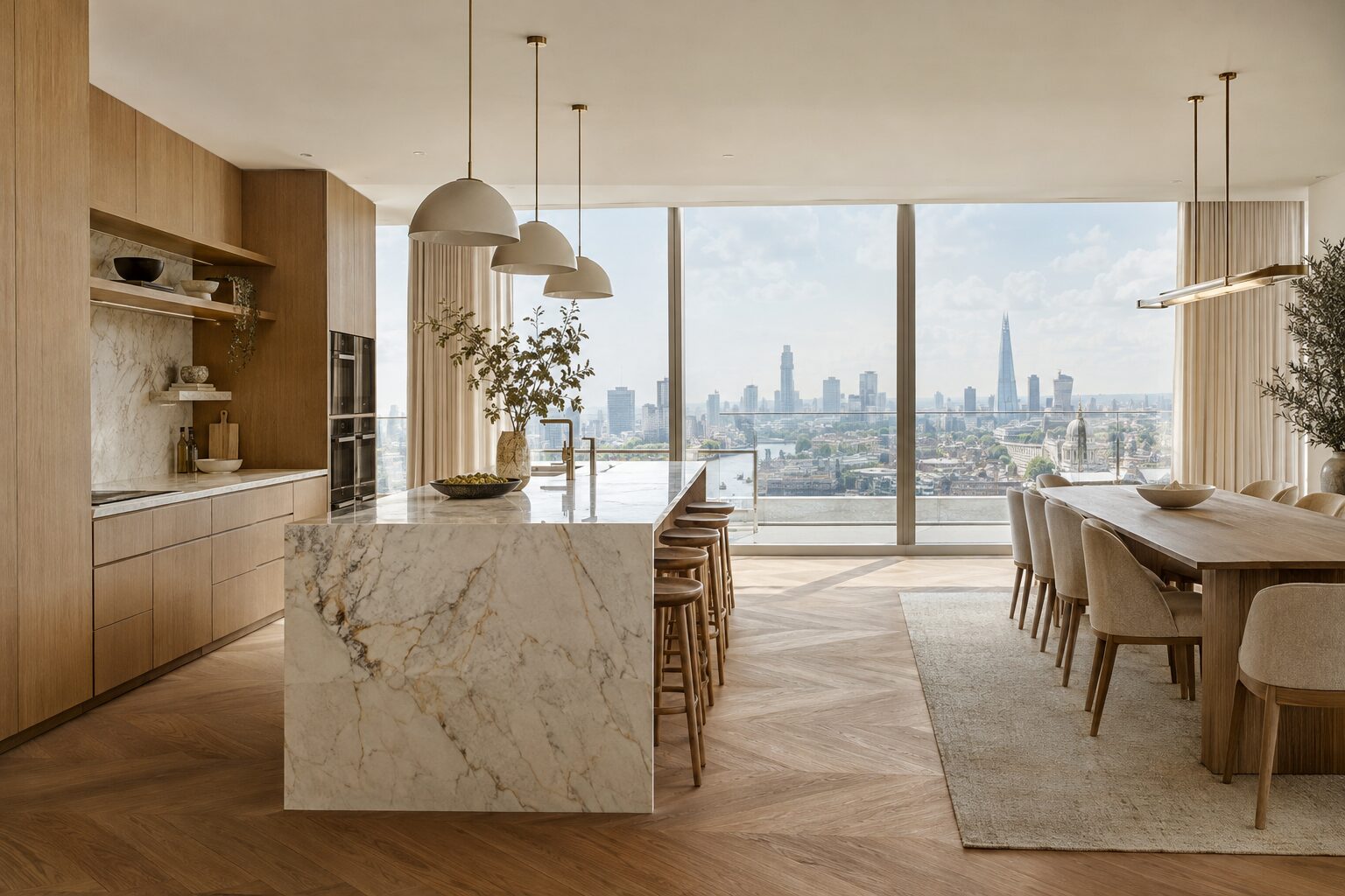 Penthouse kitchen with city views