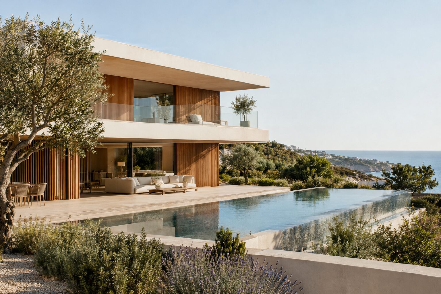 White villa with pool and garden